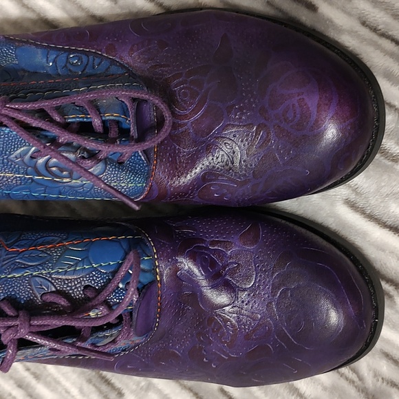 Gracosy Purple/Blue Leather Oxfords with heel Sz 37 - Picture 6 of 16